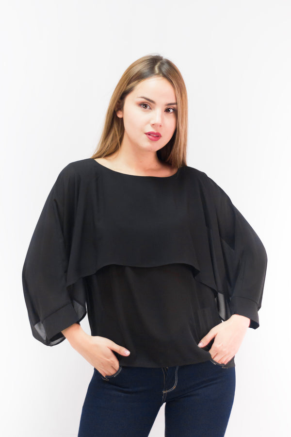 Black Round Neck Blouse 