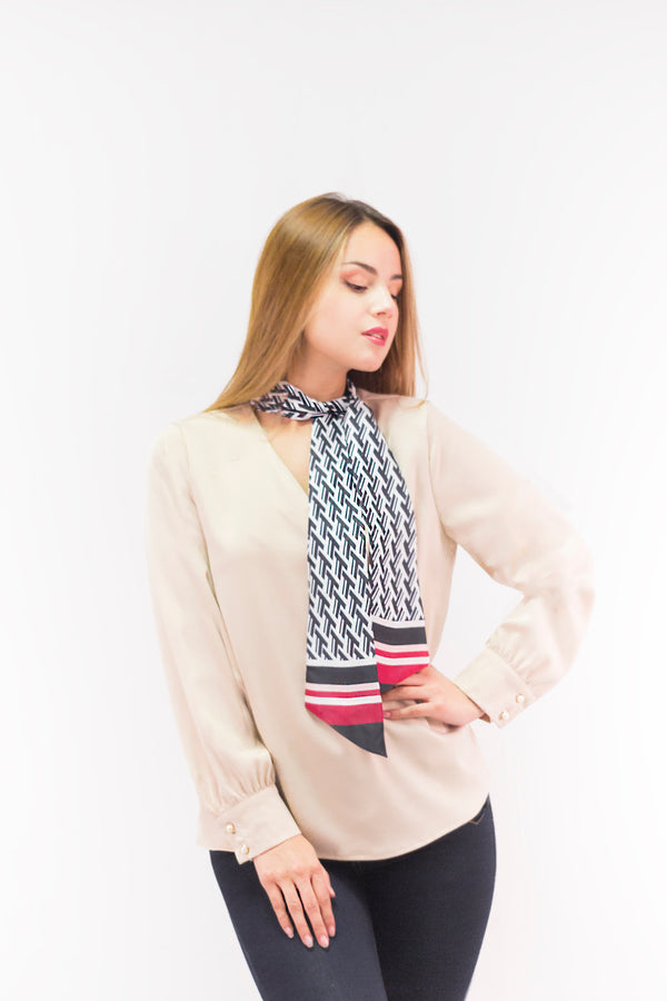 Beige Bowtie Blouse 